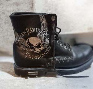 Harley-Davidson Mens Black Leather Motorcycle Riding boots Skull Wings Size 10.5